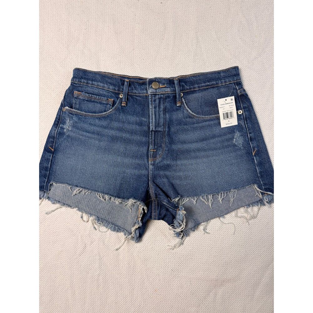 NWT Good American Good '90s Denim Shorts distressed size 4 preppy beach summer